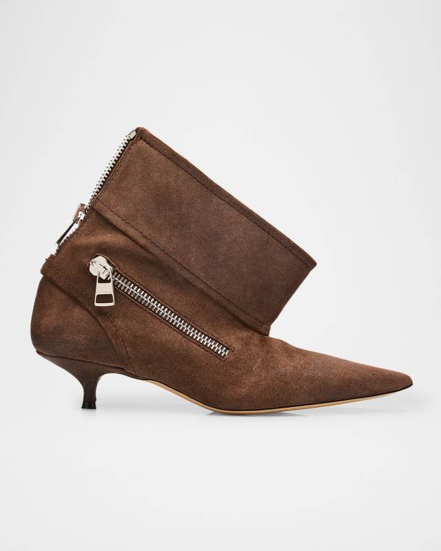 Biker Suede Kitten-Heel Booties
